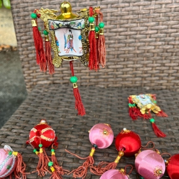 𝅺vintage Satin Wrapped Chinese New Year Style Lantern Ornaments Bulbs Holiday - Picture 7 of 8